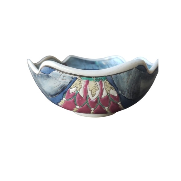 Decorative Display Dish Blue Floral Tassel Design Small Collectible Home Decor - Picture 4 of 9